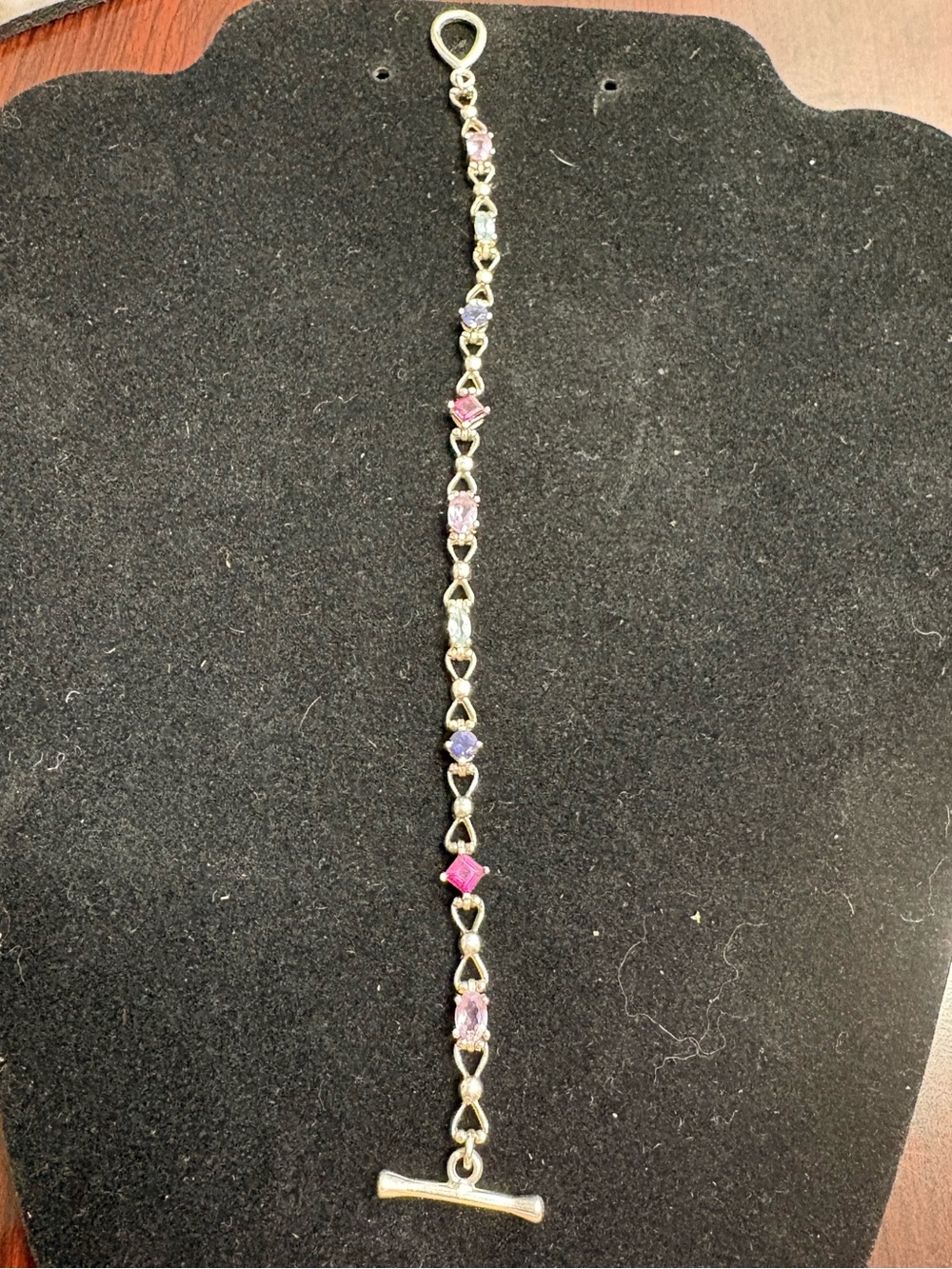 Multi gemstone 925 silver bracelet. Toggle clasp 7.25 inches - Picture 2 of 6